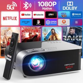 Projector with 5G WiFi and Bluetooth, DBPOWER Native 1080p Movie Projector Built-in Netflix