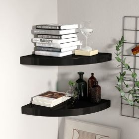 Floating Corner Shelves 2 pcs Black 13.8"x13.8"x1.5" MDF