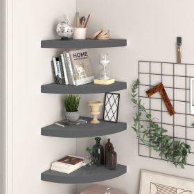 Floating Corner Shelves 4 pcs High Gloss Gray 13.8"x13.8"x1.5" MDF