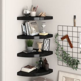 Floating Corner Shelves 4 pcs Black 13.8"x13.8"x1.5" MDF