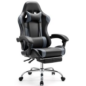 Video Game Desk Chair - Ergonomic Computer with Footrest and Comfy Lumbar Support, PU Leather Recliner with Headrest, Fixed Up Armrest