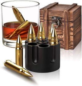 Whiskey Stones Gift Set, Cooling Whisky Rocks, Fathers Day Dad Gifts (Color: GOLD)