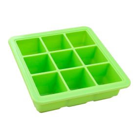 1pc Silicone Ice Tray; Food Grade Silicone Ice Cube Ice Box With Lid; Ice Mold For Complementary Food (Color: 9 Ice Trays With Lid-Green)