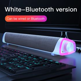 3D Surround Soundbar Bluetooth 5.0 Speaker Wired Computer Speakers Stereo Subwoofer Sound bar for Laptop PC Theater TV Aux 3.5mm (Color: Bluetooth white, Ships From: China)