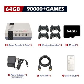 Super Console X Cube Retro Game Console Support 117000 Video Games 70 Emulators for PSP/PS1/DC/N64/MAME with Gamepads (Bundle: US plug, Color: 64G wireless-4)