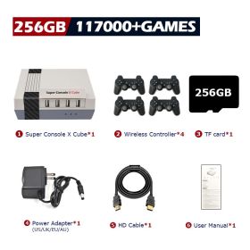 Super Console X Cube Retro Game Console Support 117000 Video Games 70 Emulators for PSP/PS1/DC/N64/MAME with Gamepads (Bundle: US plug, Color: 256G wireless-4)