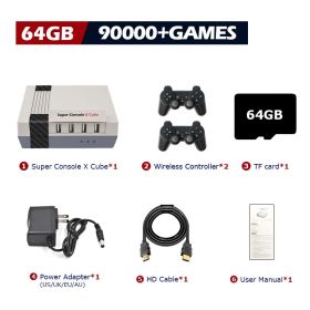 Super Console X Cube Retro Game Console Support 117000 Video Games 70 Emulators for PSP/PS1/DC/N64/MAME with Gamepads (Bundle: US plug, Color: 64G wireless-2)