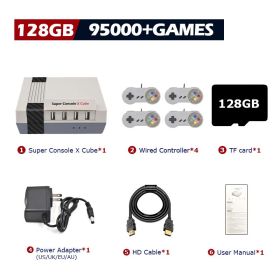 Super Console X Cube Retro Game Console Support 117000 Video Games 70 Emulators for PSP/PS1/DC/N64/MAME with Gamepads (Bundle: US plug, Color: 128G wired-4)