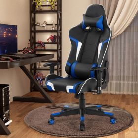 Reclining Swivel Massage Gaming Chair with Lumbar Support (Color: Blue)