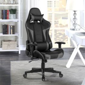 Reclining Swivel Massage Gaming Chair with Lumbar Support (Color: GRAY)