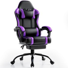 Video Game Chairs for Adults, PU Leather Gaming Chair with Footrest, 360Â°Swivel Adjustable Lumbar Pillow Gamer Chair (Color: Purple)