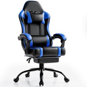 Video Game Chairs for Adults, PU Leather Gaming Chair with Footrest, 360Â°Swivel Adjustable Lumbar Pillow Gamer Chair (Color: Blue)