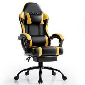 Video Game Chairs for Adults, PU Leather Gaming Chair with Footrest, 360Â°Swivel Adjustable Lumbar Pillow Gamer Chair (Color: Yellow)