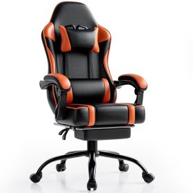 Video Game Chairs for Adults, PU Leather Gaming Chair with Footrest, 360Â°Swivel Adjustable Lumbar Pillow Gamer Chair (Color: Orange)