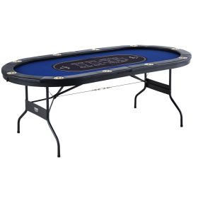 VEVOR 10 Player Foldable Poker Table, Blackjack Texas Holdem Poker Table with Padded Rails and Stainless Steel Cup Holders (Item Size: 84 inch)