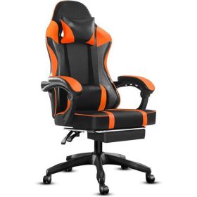 Video Game Chairs for Adults, PU Leather Gaming Chair with Footrest, 360Â°Swivel Adjustable Lumbar Pillow Gamer Chair (Color: as picture)